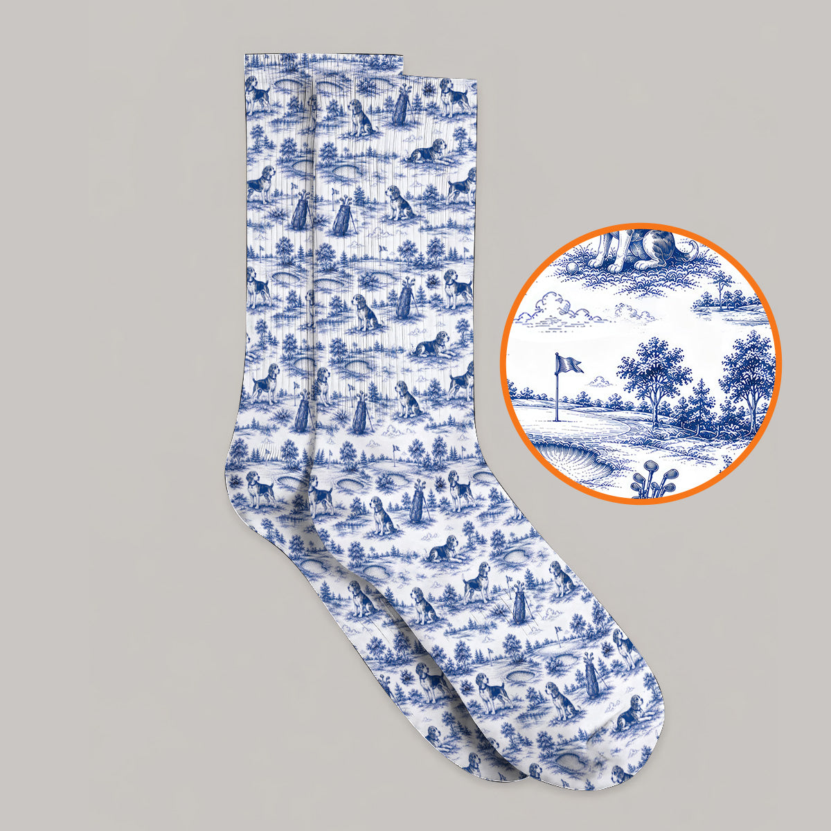 Beagle Toile De Jouy Golf Sock, Vintage Dog Pattern Golf Socks, Beagle Lover Golf Gift