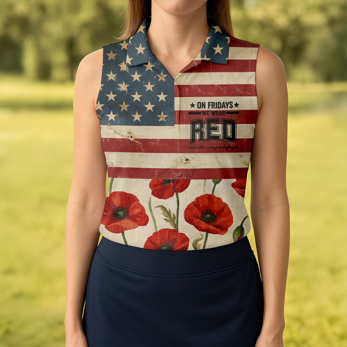 On Fridays We Wear RED Poppies US Flag Golf Shirts, 250 Years Patriotic Golf Shirt For Women