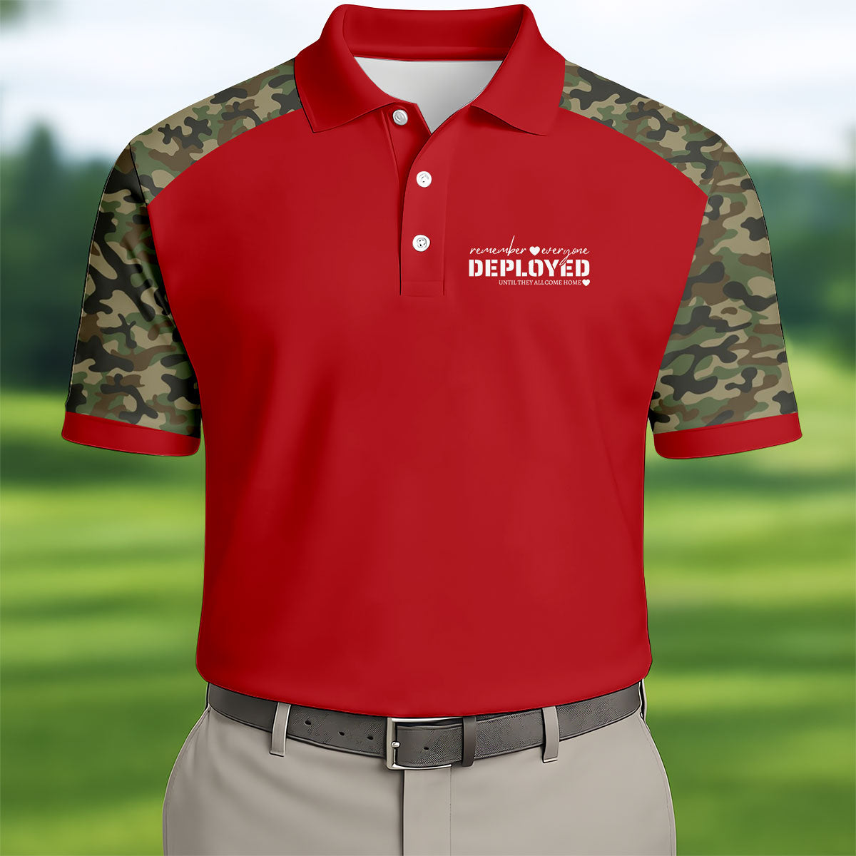 Remember Everyone Deployed Camo Red Patriotic 4th Of July Golf Shirt, 250th Anniversary Golf Shirts For Men