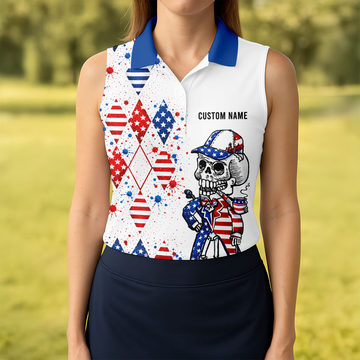Swing Swear Look For Ball Repeat Red White Blue Argyle Golf Shirt, 250 Years Golf Shirt For Women