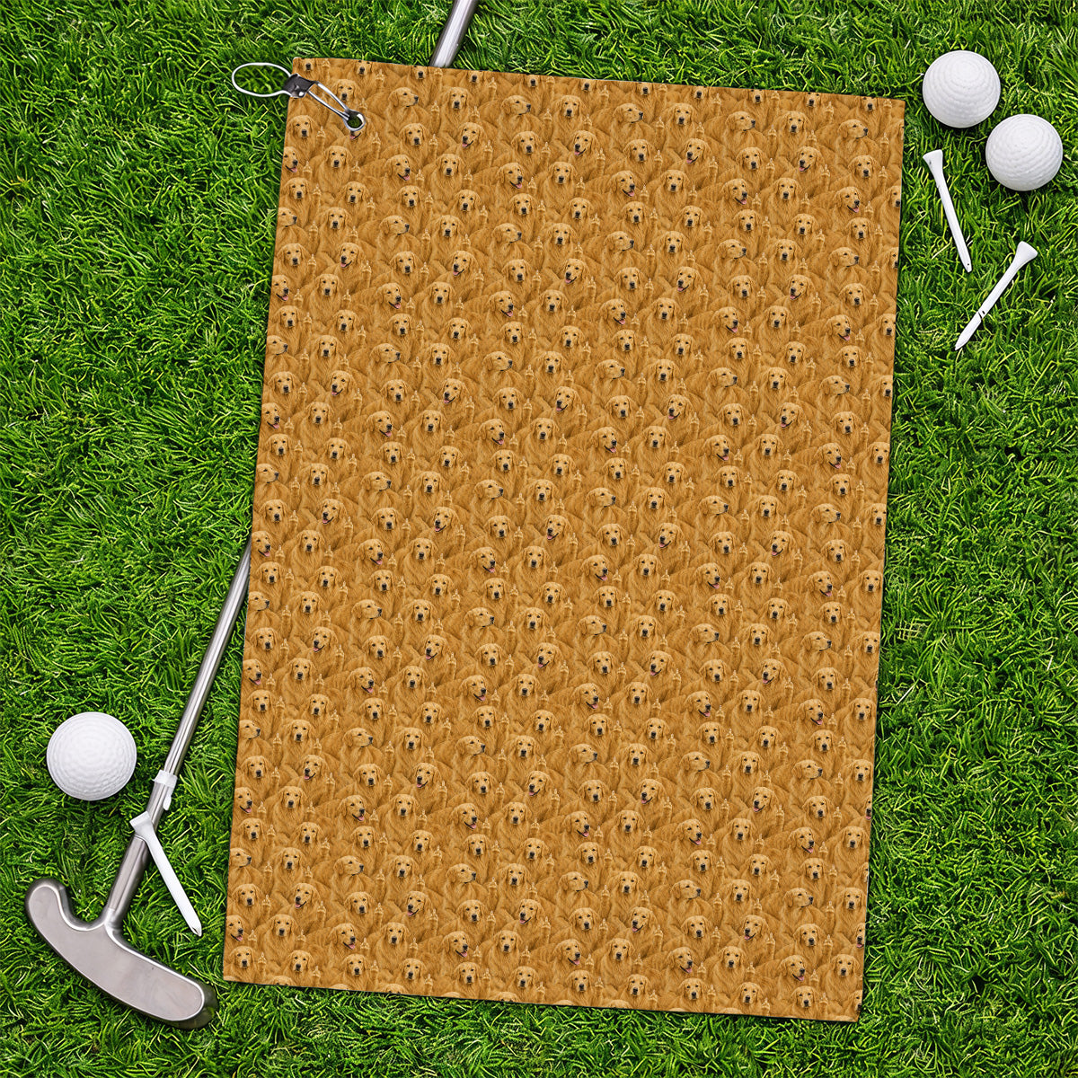 Golden Retriever Middle Finger Golf Towel, Funny Dog Lover Pattern Golf Towels, Golden Retriever Gift For Golfer Dad