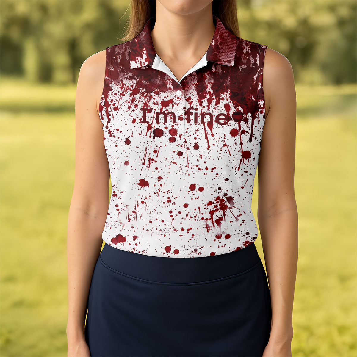 I'm Fine Bloody Splatter Halloween Golf Polo Shirt for Women, Women's Golf Tops, Golf Shirts For Women