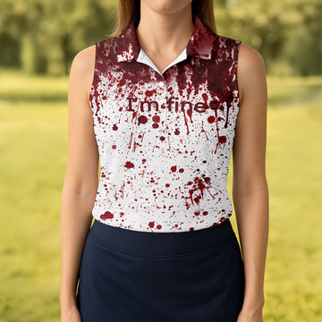 I'm Fine Bloody Splatter Halloween Golf Polo Shirt for Women, Women's Golf Tops, Golf Shirts For Women