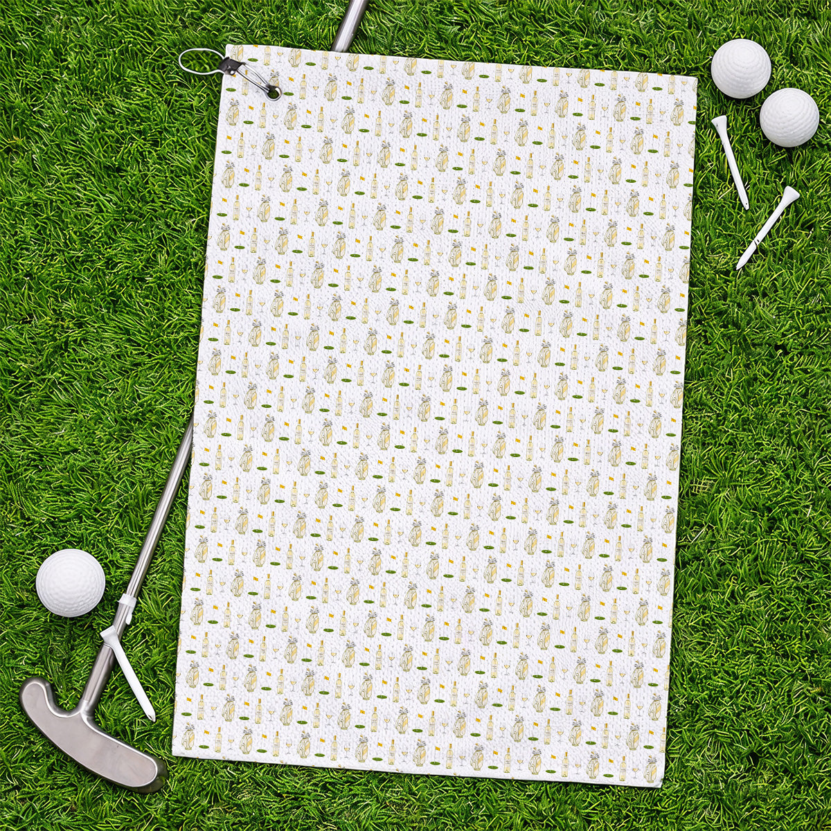 White Wine Pattern Golf Towels, Elegant Winery Golf Towel, Wine Golf Gift For Golfer