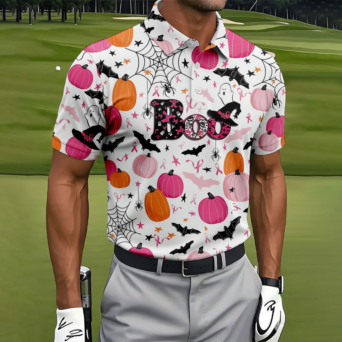 Ghost Horror Character Ribbon Halloween Polo Shirt, Hawaiian Golf Shirt, Mens Golf Shirts
