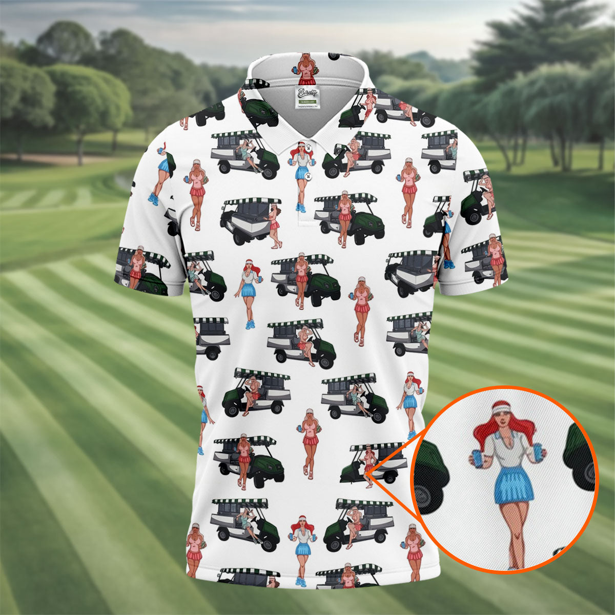 Golf Cart Girls Pattern Golf Polo Shirt, Ladies Golf Shirt, Women's Golf Apparel