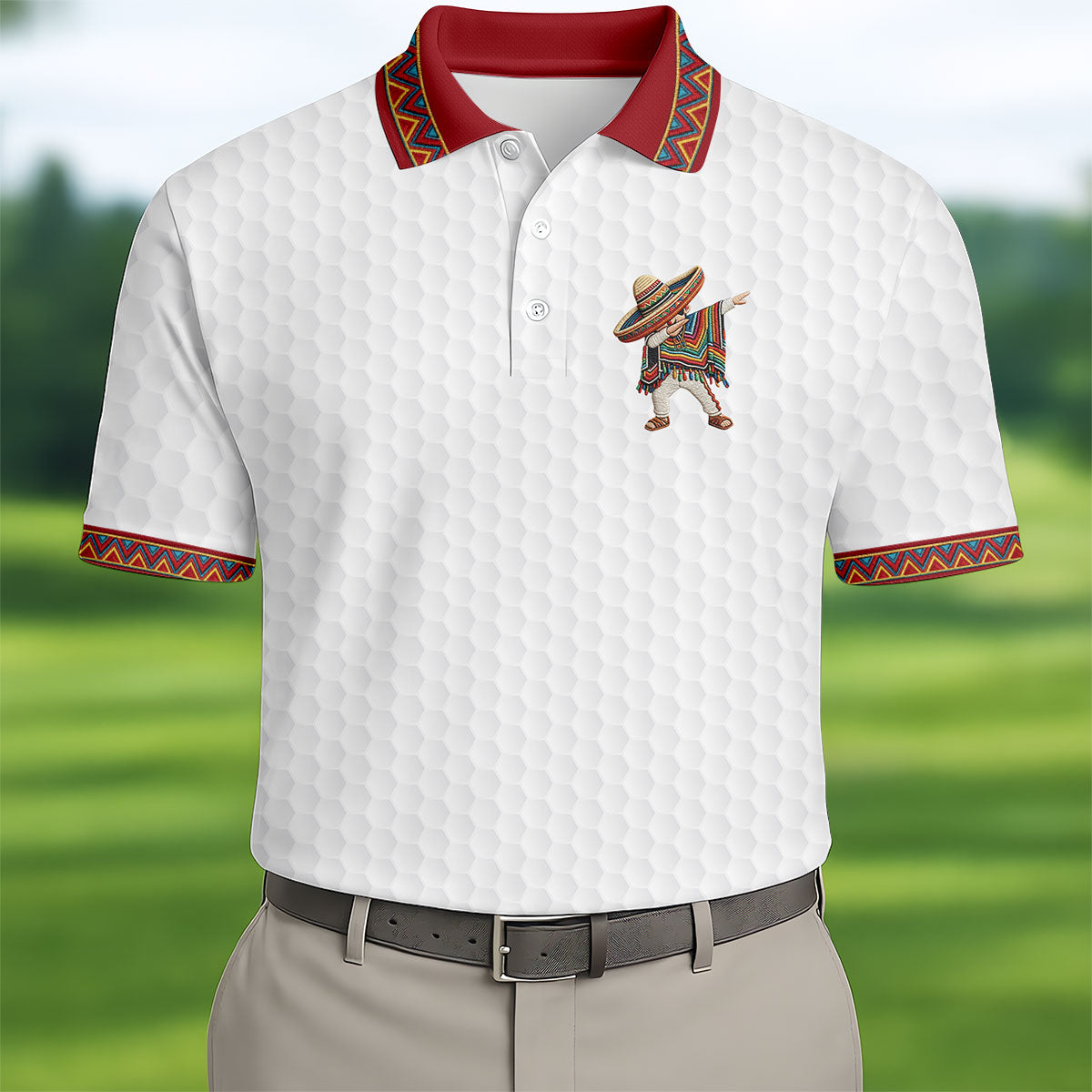 Cinco De Mayo Celebration Golf Ball Pattern White Golf Shirt, Polo Shirts For Men