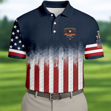 United States 250th Anniversary Distressed Flag Golf Tops For Men, Golf Ball Pattern Golf Shirts For Men