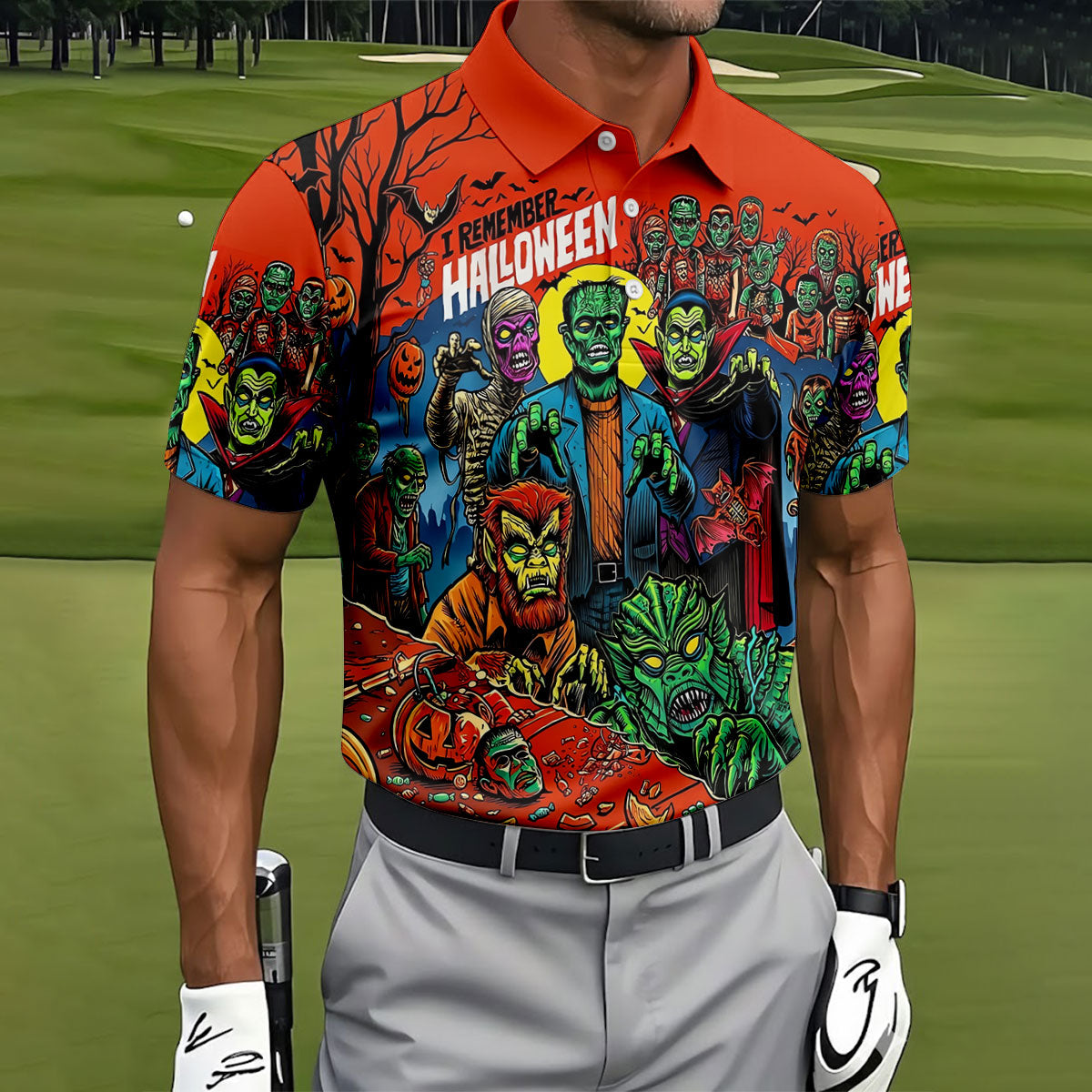 I Remember Halloween Classic Monster Golf Polo Shirt, Men's Golf Shirts, Hawaiian Golf Shirt
