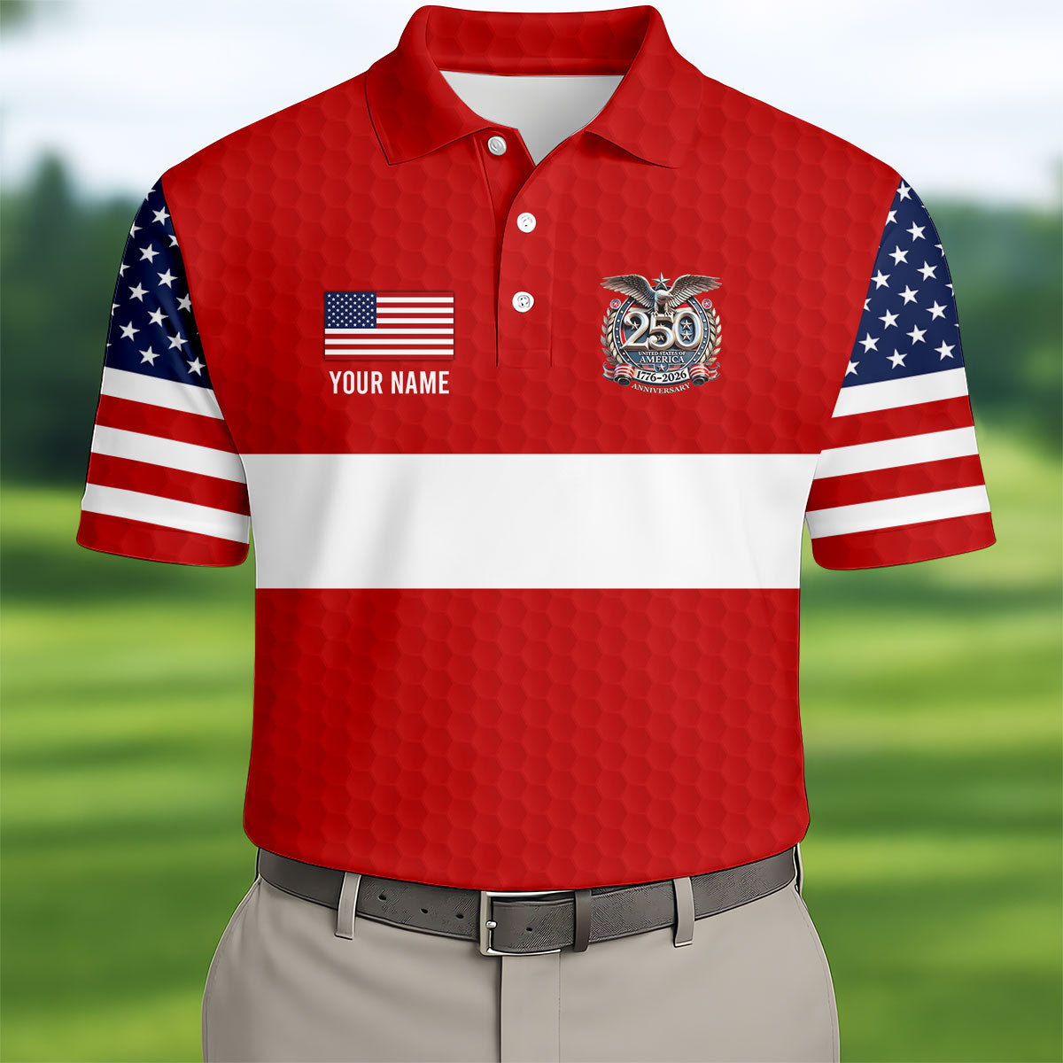 250 Years Red White Blue Stars And Stripes Golf Shirt, Patriotic 4th Of July Golf Shirts For Men