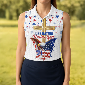 One Nation Under God Faith Cross Bald Eagle 4th Of July Golf Shirt, 250 Years Golf Shirt For Women