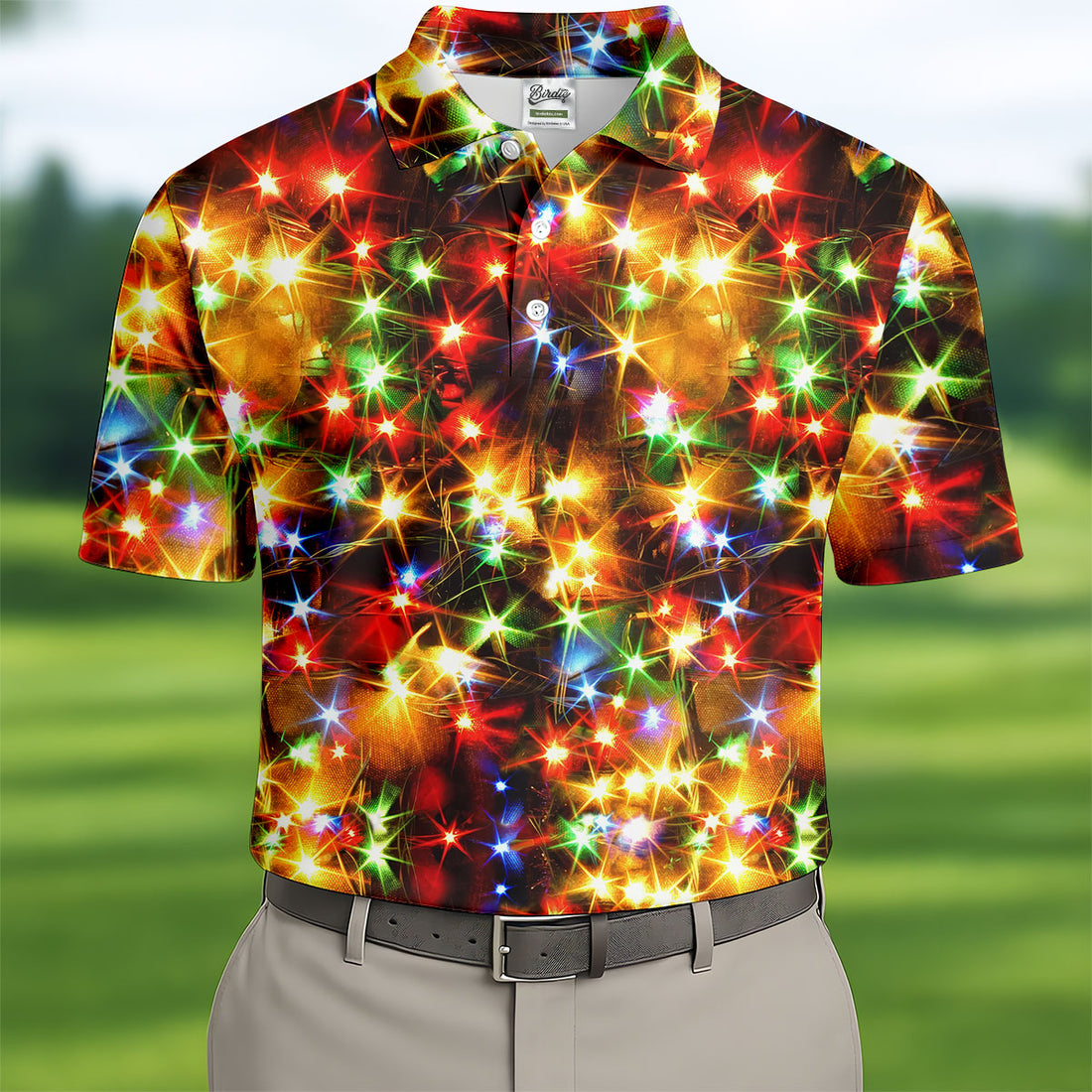 Colorful Christmas Lights Men's Golf Polo Shirts, Christmas Golf Shirt, Golf Gift For Men, Polo Shirts For Men