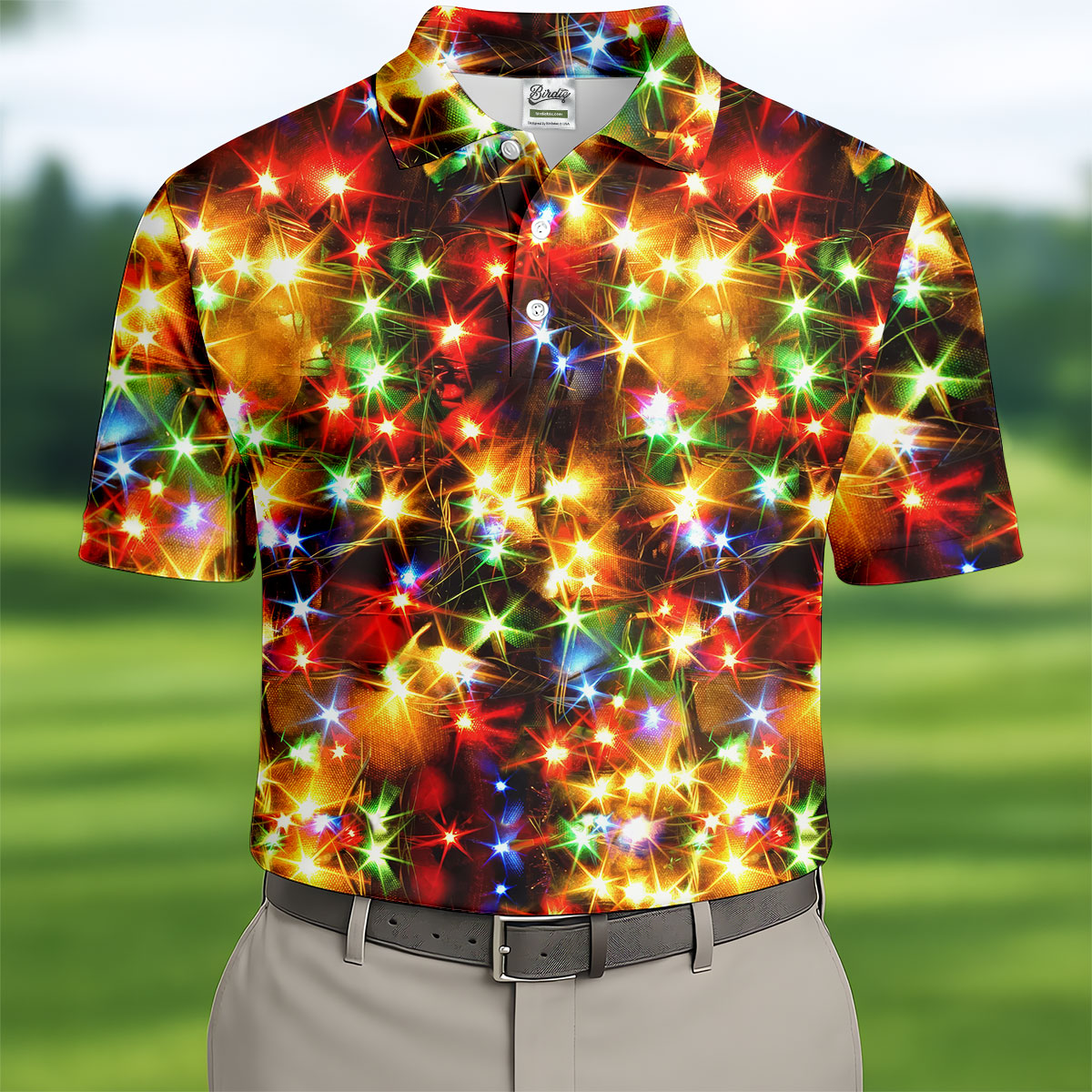 Colorful Christmas Lights Men's Golf Polo Shirts, Christmas Golf Shirt, Golf Gift For Men, Polo Shirts For Men