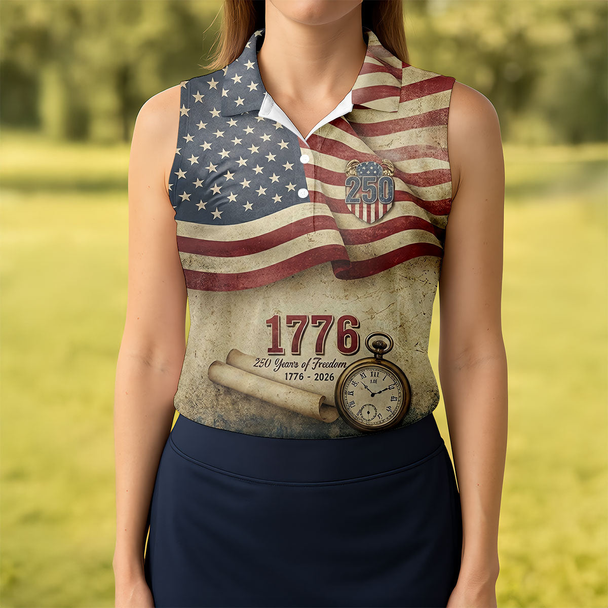 250 Years Of Freedom Vintage Golf Shirt, 4th Of July Patriotic Golf Shirt For Women