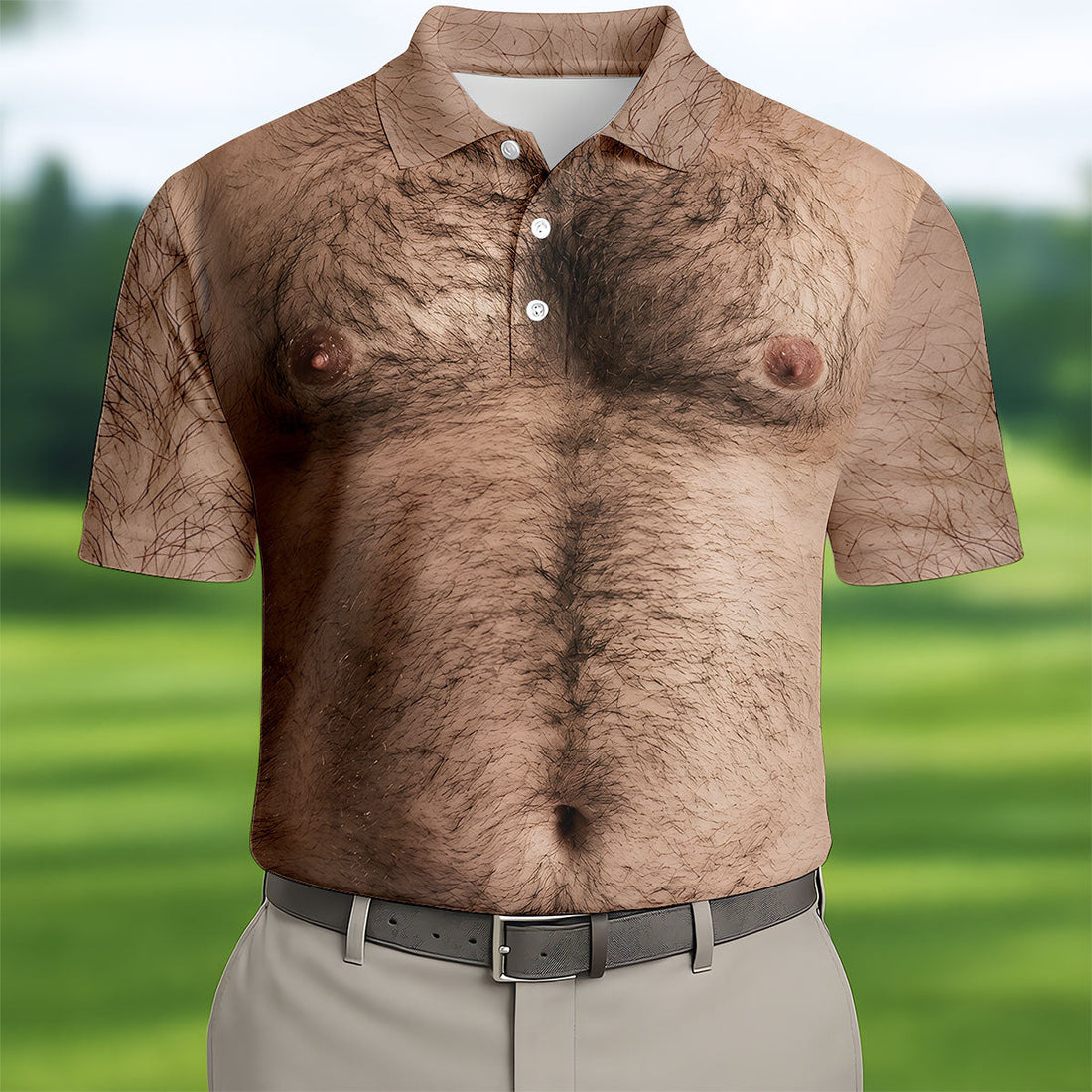 Funny Hairy Chest Golf Shirt, Men's Funny Golf Shirts, Beer Belly Gag Gift For Dad, Polo Shirts For Men