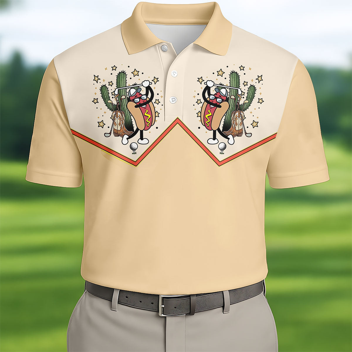 Funny Golf Hot Dog Western Polo Shirt, Mens Golf Shirts, Printed Golf Shirts