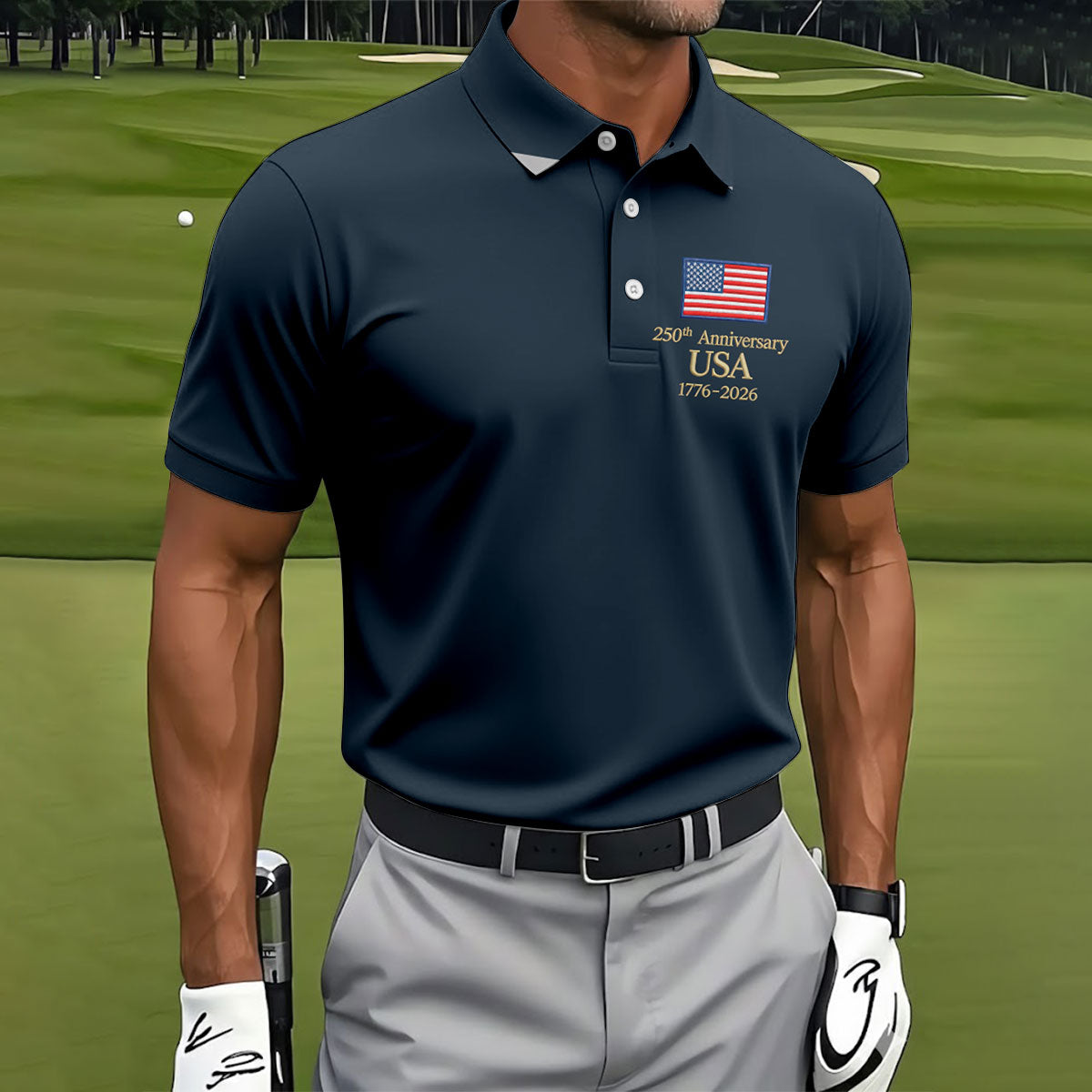 250th Anniversary USA Flag Logo 4th Of July Golf Shirt, Vintage Patriot Golf Shirts For Men
