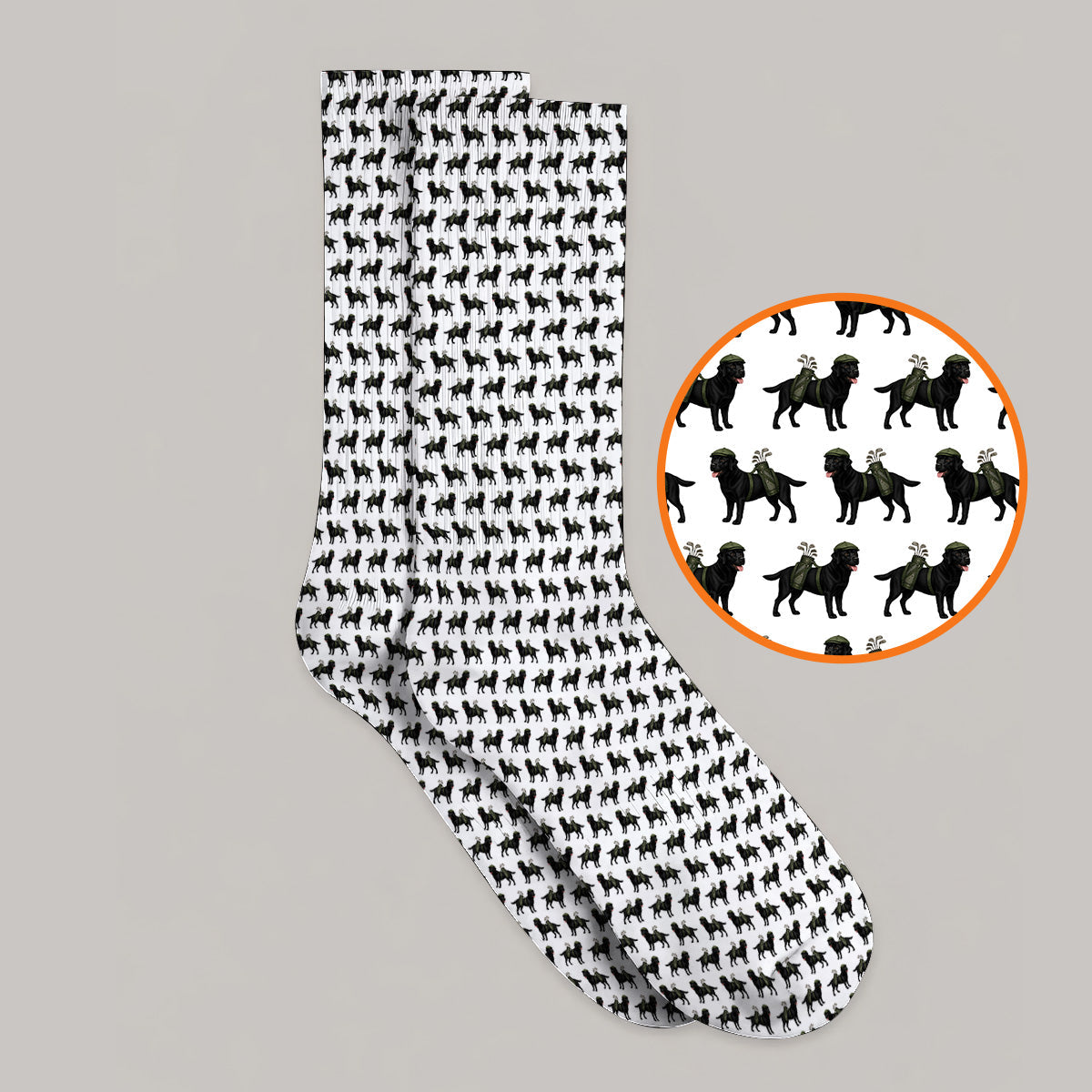 Black Lab Pattern Golf Socks, Crazy Labrador Golf Sock, Golf Gift For Golfer