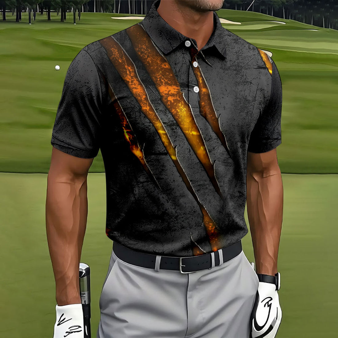 Yellow Claw Marks Hawaiian Golf Shirt, Scratch Print Men's Golf Shirt, Polo Shirts For Men