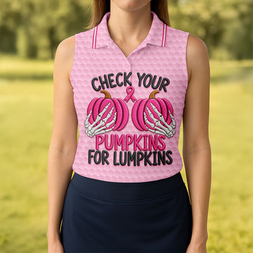 Pumpkins For Lumpkins Breast Cancer Polo Shirt, Golf Shirts For Women, Women's Golf Polo
