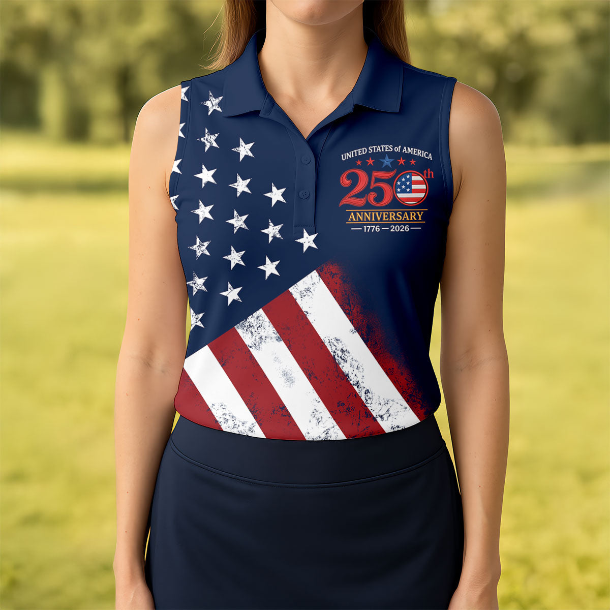 USA 250th Anniversary American Flag Golf Shirt, 4th Of July Golf Shirt For Women