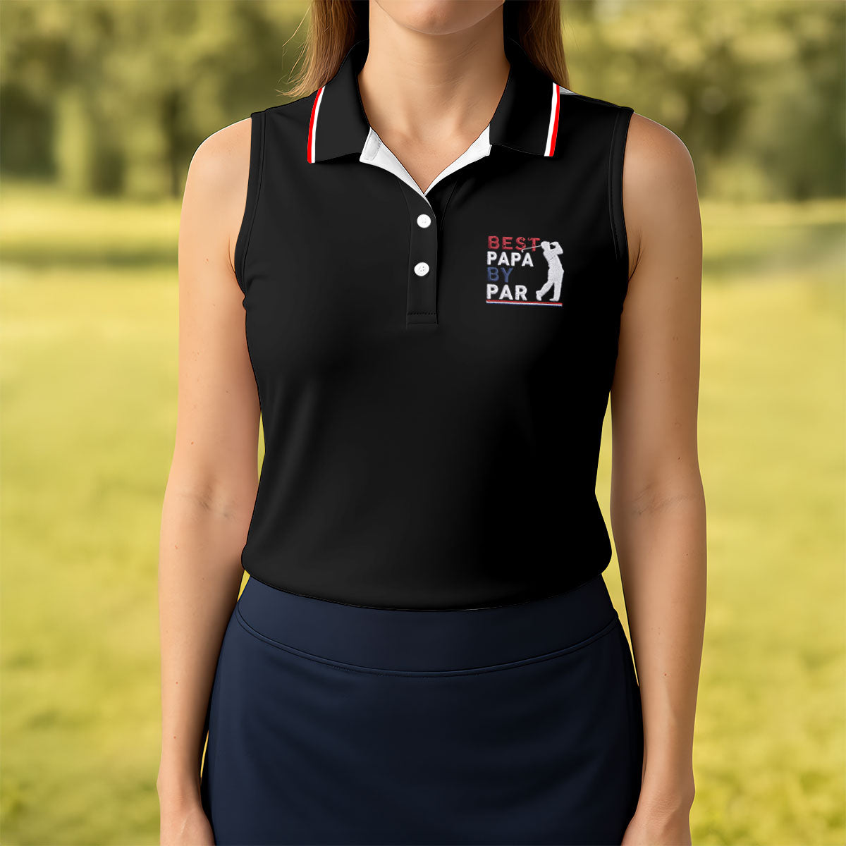 Black Best Papa By Par Embroidered Golf Polo Shirt, Ladies Golf Tops, Women’s Golf Polo