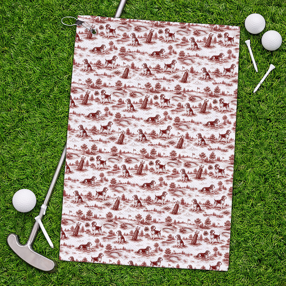 Beagle Toile De Jouy Golf Towel, Vintage Dog Pattern Golf Towels, Beagle Lover Golf Gift