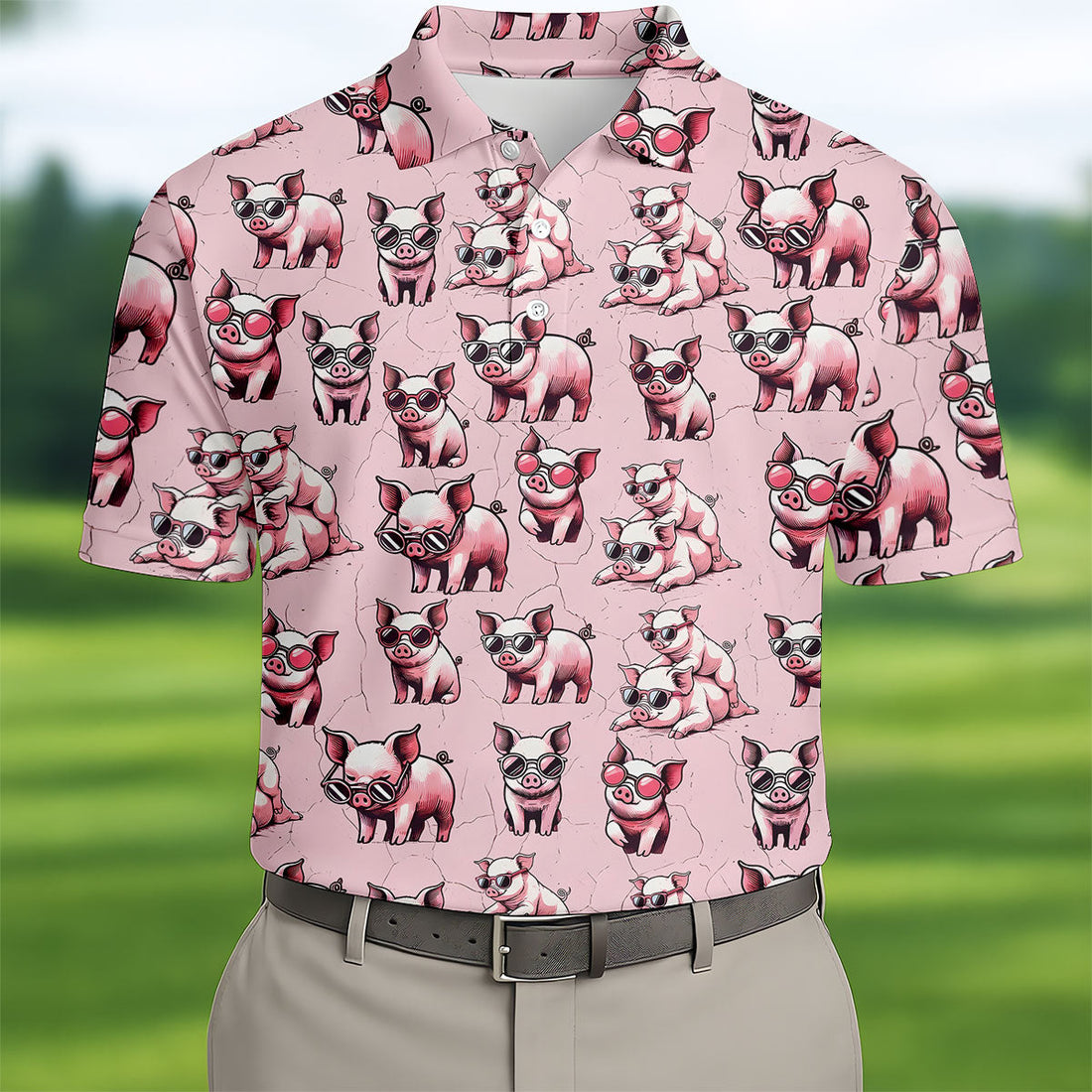 Cute Piglets Wearing Sunglasses Hawaiian Golf Polo, Golf Tops For Men, Funny Golf Shirt, Golfing Apparel