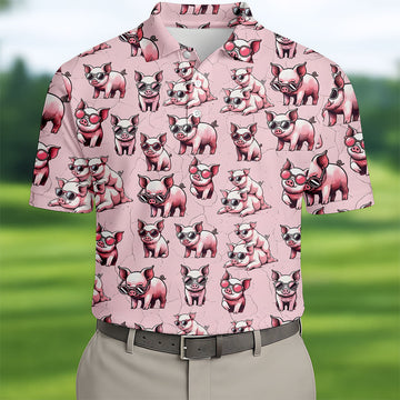 Cute Piglets Wearing Sunglasses Hawaiian Golf Polo, Golf Tops For Men, Funny Golf Shirt, Golfing Apparel