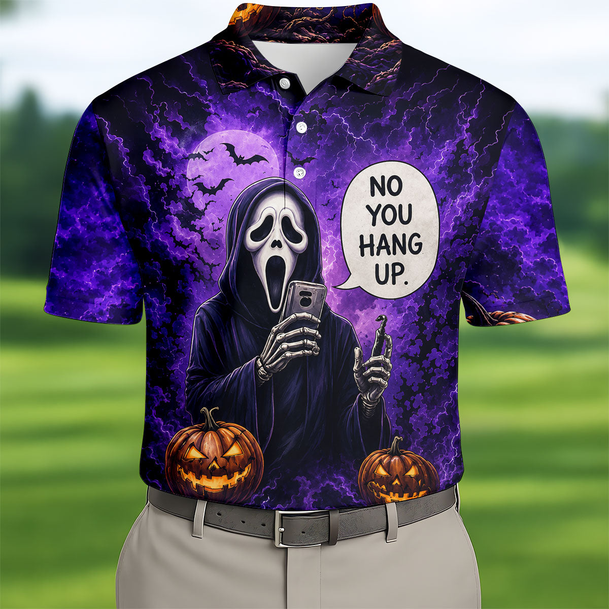 No You Hang Up Halloween Horror Character Shirt, Printed Golf Shirts, Hawaiian Golf Shirt
