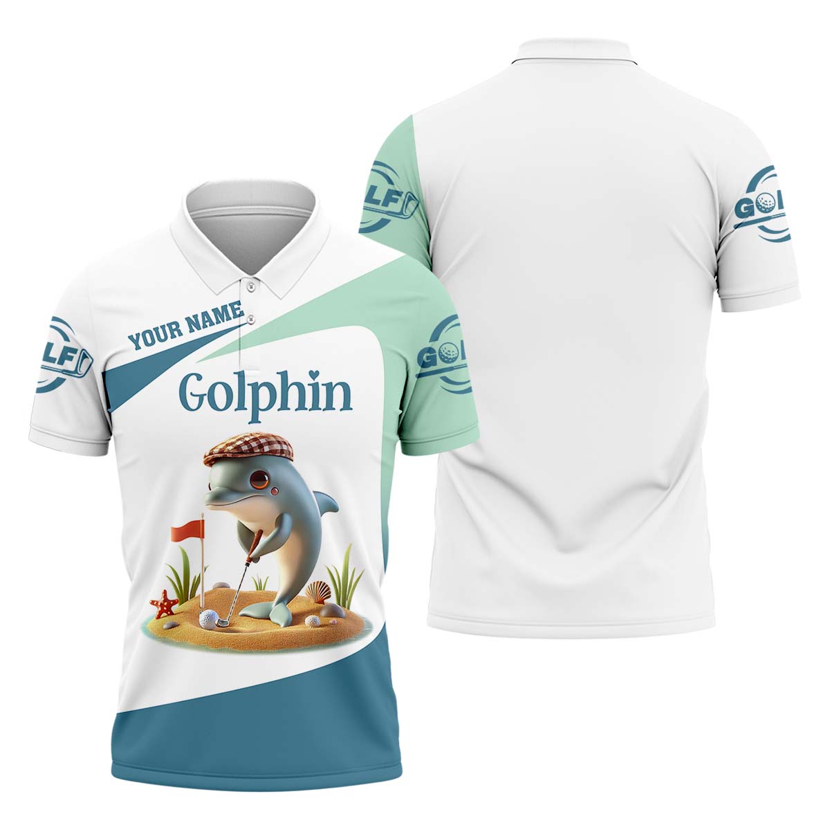 Golfin' Dolphin Custom Golf Polo Shirt, Golfing Apparel, Mens Golf Gift, Funny Golf Polo Shirt