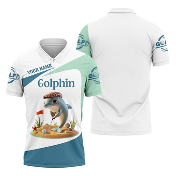 Golfin' Dolphin Custom Golf Polo Shirt, Golfing Apparel, Mens Golf Gift, Funny Golf Polo Shirt