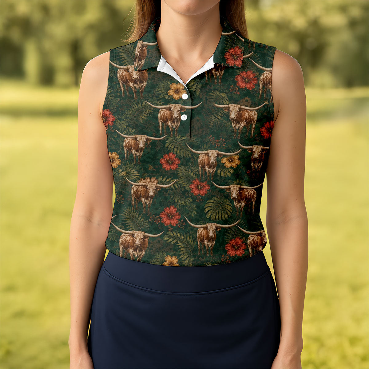 Texas Longhorn Tropical Pattern Golf Polo Shirt, Women's Golf Tops, Ladies Golf Shirts