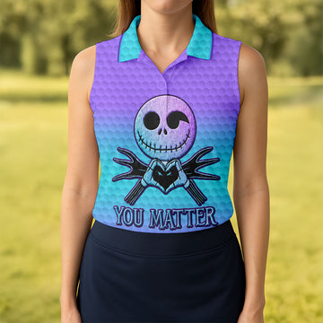 You Matter Suicide Prevention Skeleton Heart Hand Golf Shirts For Women, Women’s Golf Polo