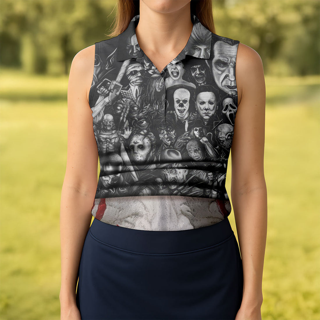 Red Smile Clown Horror Character Halloween Polo Shirt, Women's Golf Tops, Ladies Golf Top