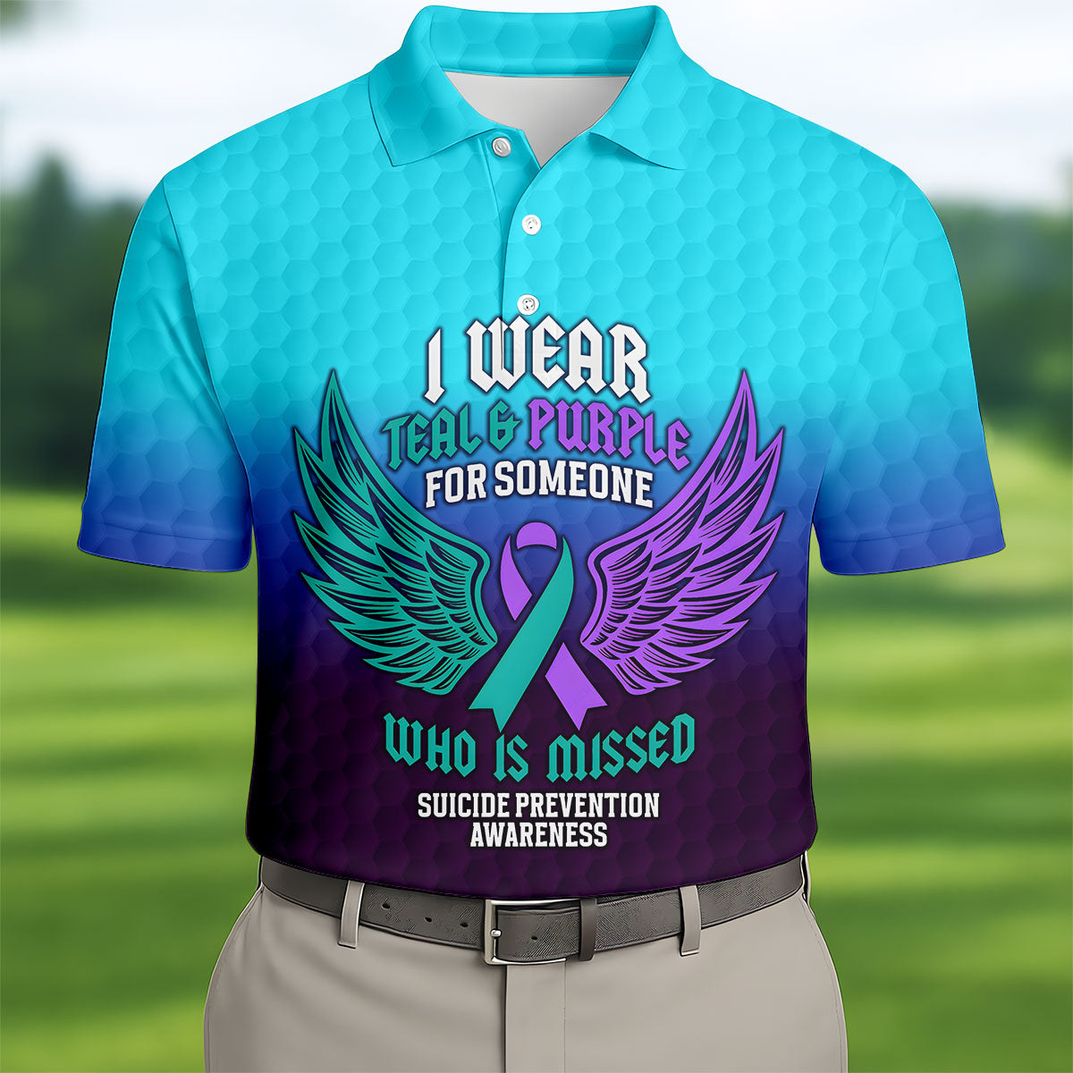 I Wear Teal And Purple Suicide Prevention Awareness Mens Golf Polo, Mens Golf Polo
