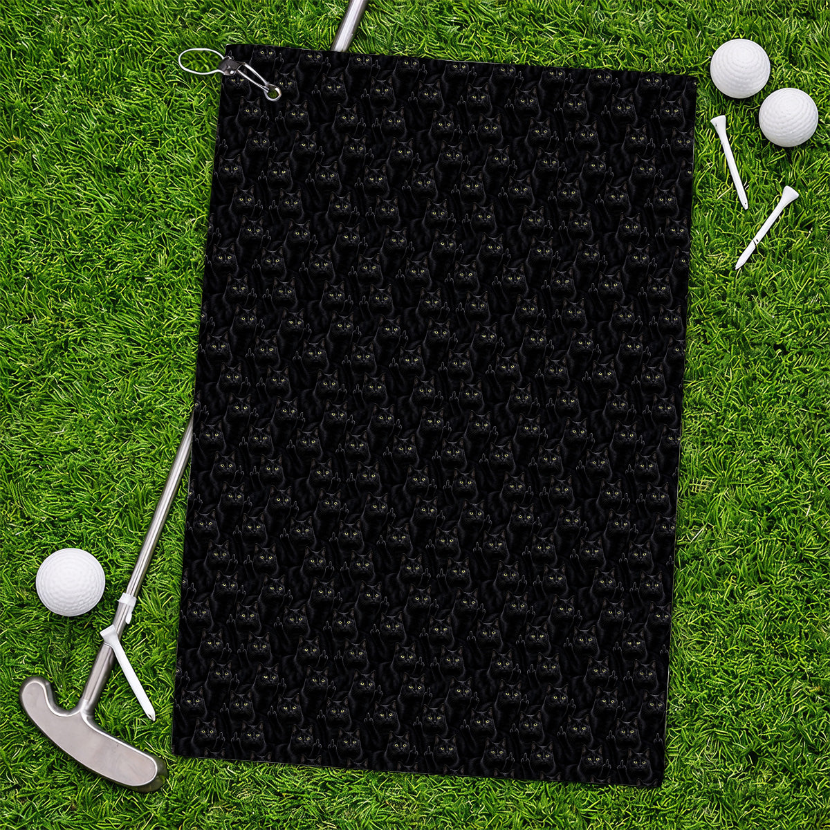 Black Cat Pattern Golf Towel, Funny Cat Lover Golf Towels, Golf Gift For Golfer
