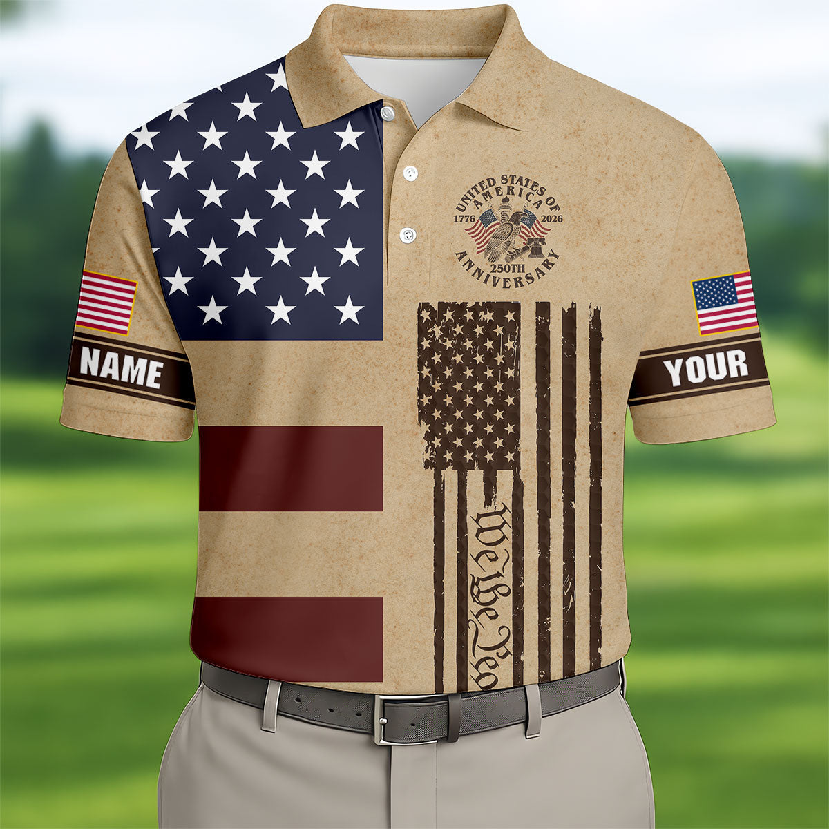 We The People 250th Anniversary Retro Golf Shirt, Patriotic 4th Of July Golf Shirts For Men