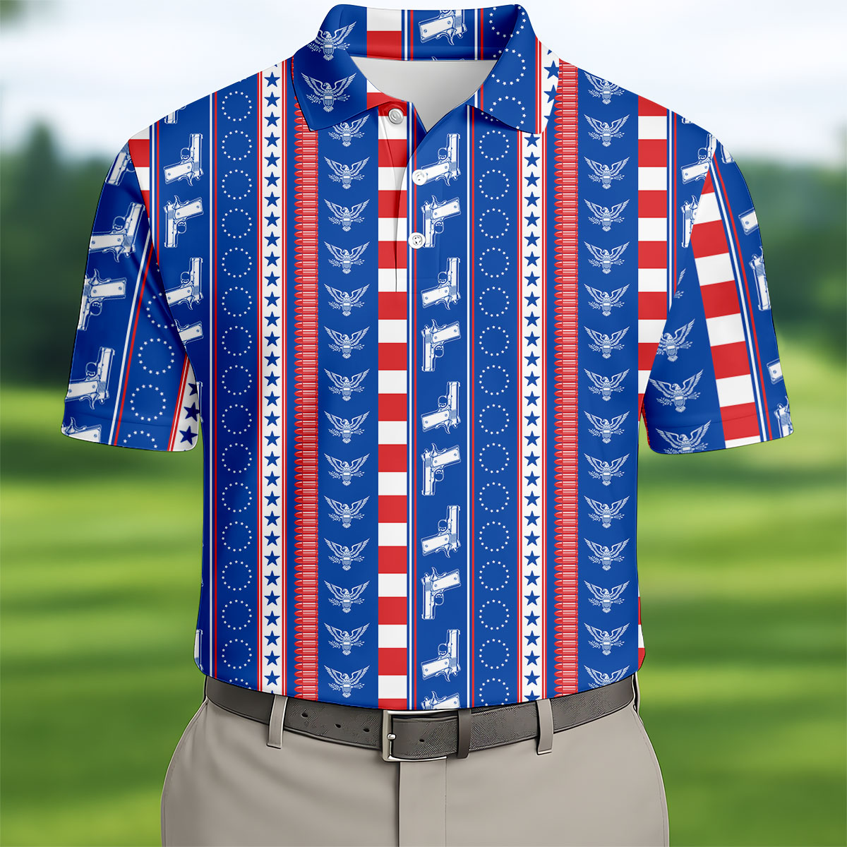 Red White Blue Army Theme Patriotic 4th Of July Golf Shirt, 250 Years Golf Shirts For Men