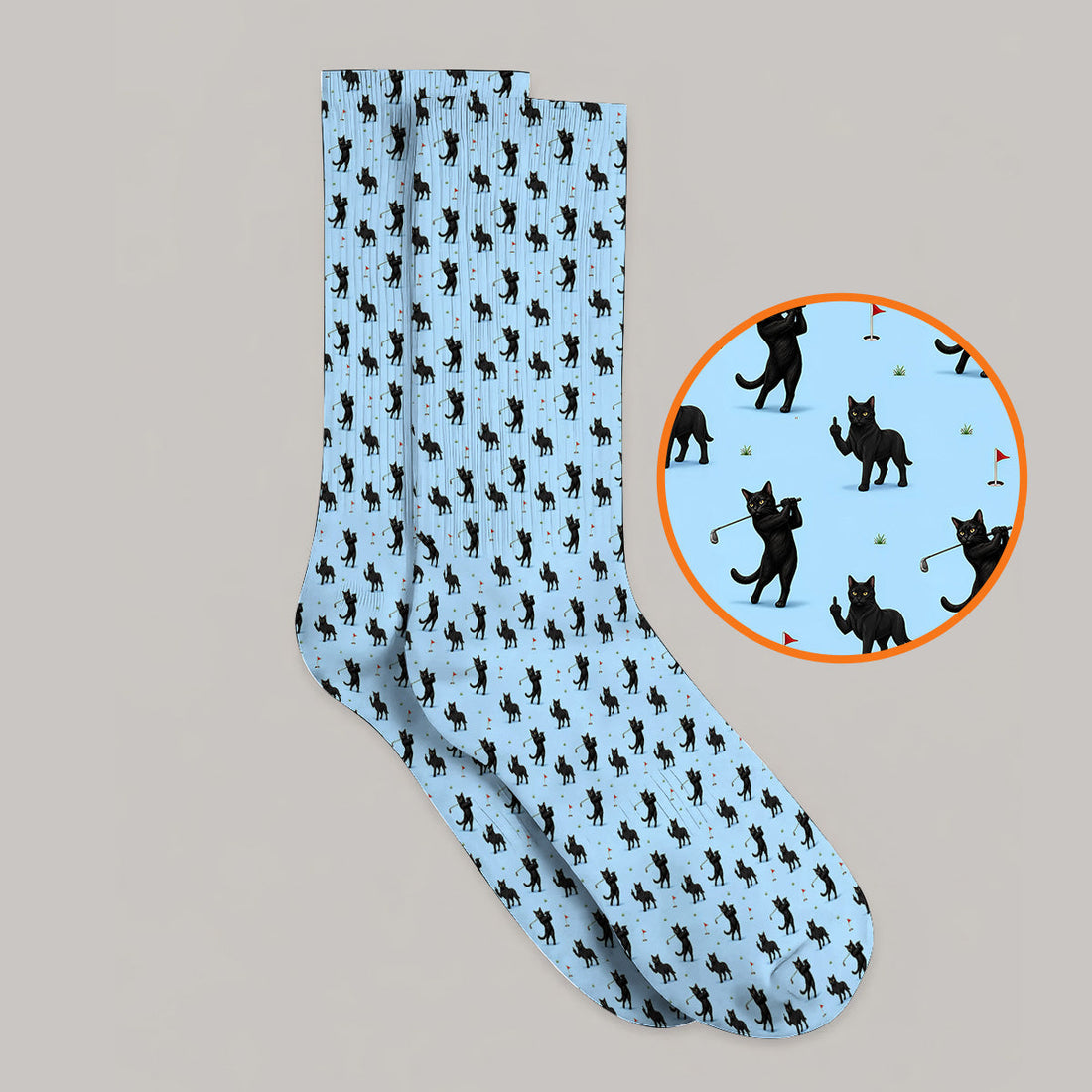 Black Cat Golf Pattern Sock, Funny Golf Socks For Cat Lover, Unique Birthday Gift For Golf Dad