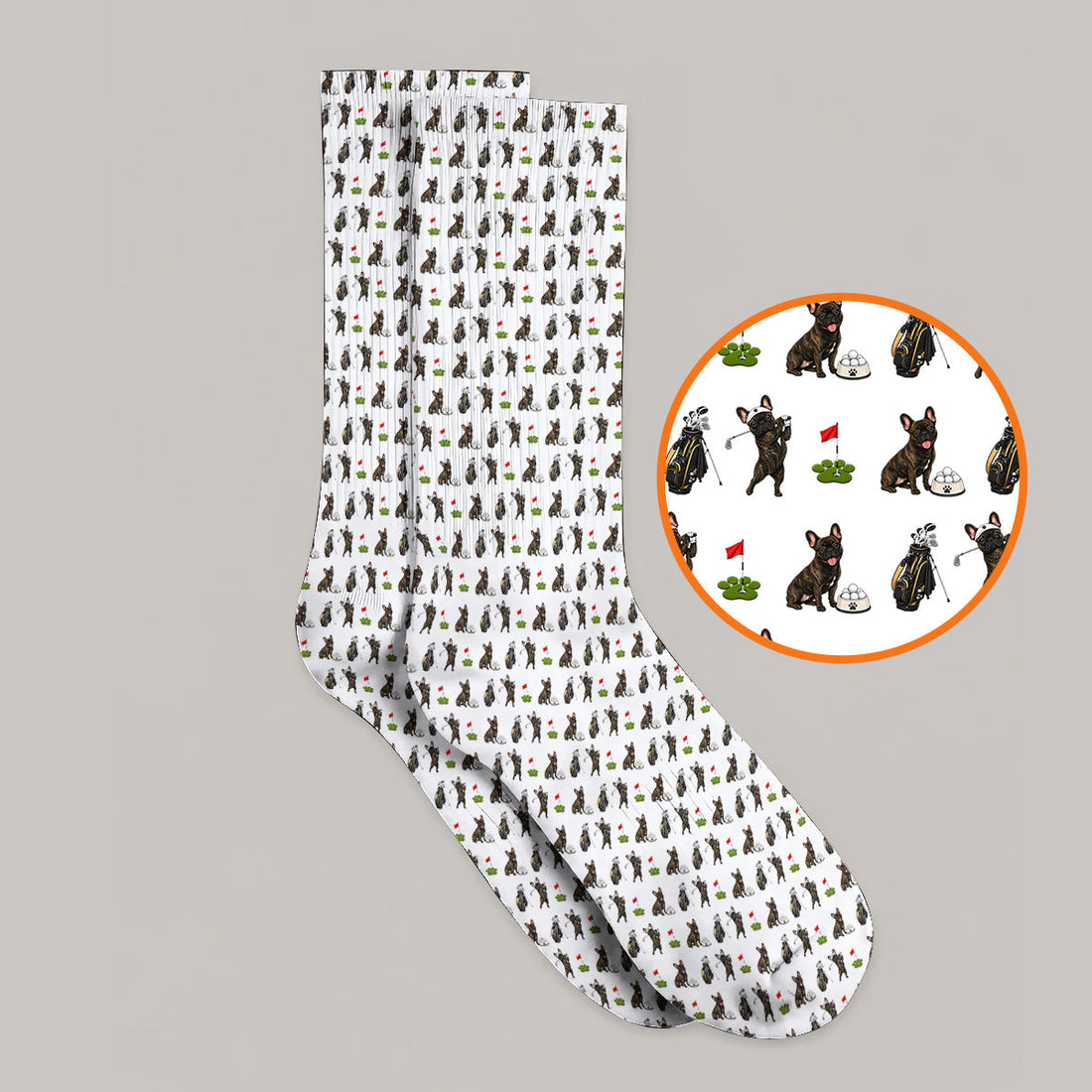 Brindle French Bulldog Golf Sock, Funny Frenchie Pattern Golf Socks, Golf Dad Gift