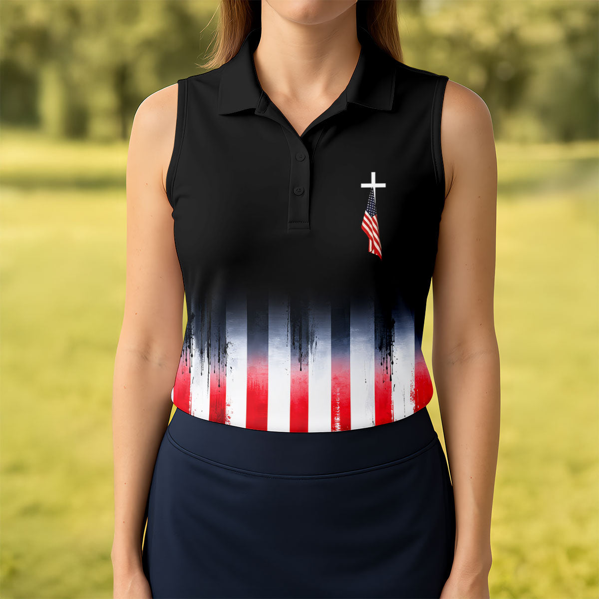 250 Years Of Blessing Faith Cross American Flag Golf Shirt, Patriotic 4th Of July Golf Shirt For Women