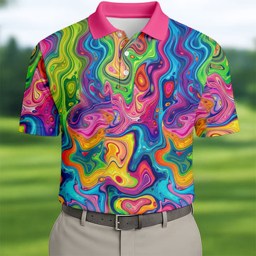 Liquid Marble Colorful Print Golf Tops For Men, Polo Shirts For Men, Golf Shirts For Men