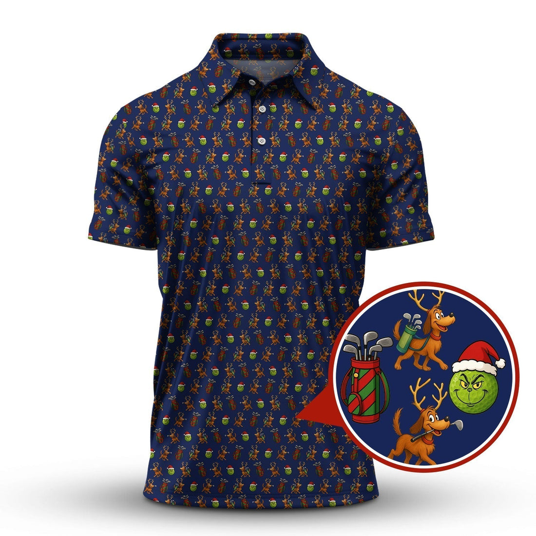 Funny Grinch Golf Shirt, Pattern Golf Shirt For Men, Christmas Golf Shirt For Golfer