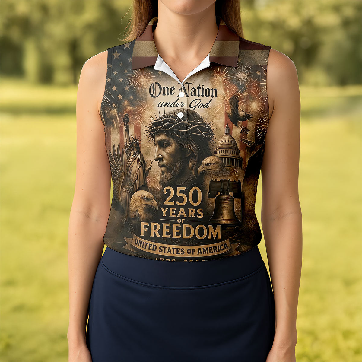 One Nation Under God America 250 Golf Polo Shirt, Women’s Golf Polo, Performance Golf Shirt