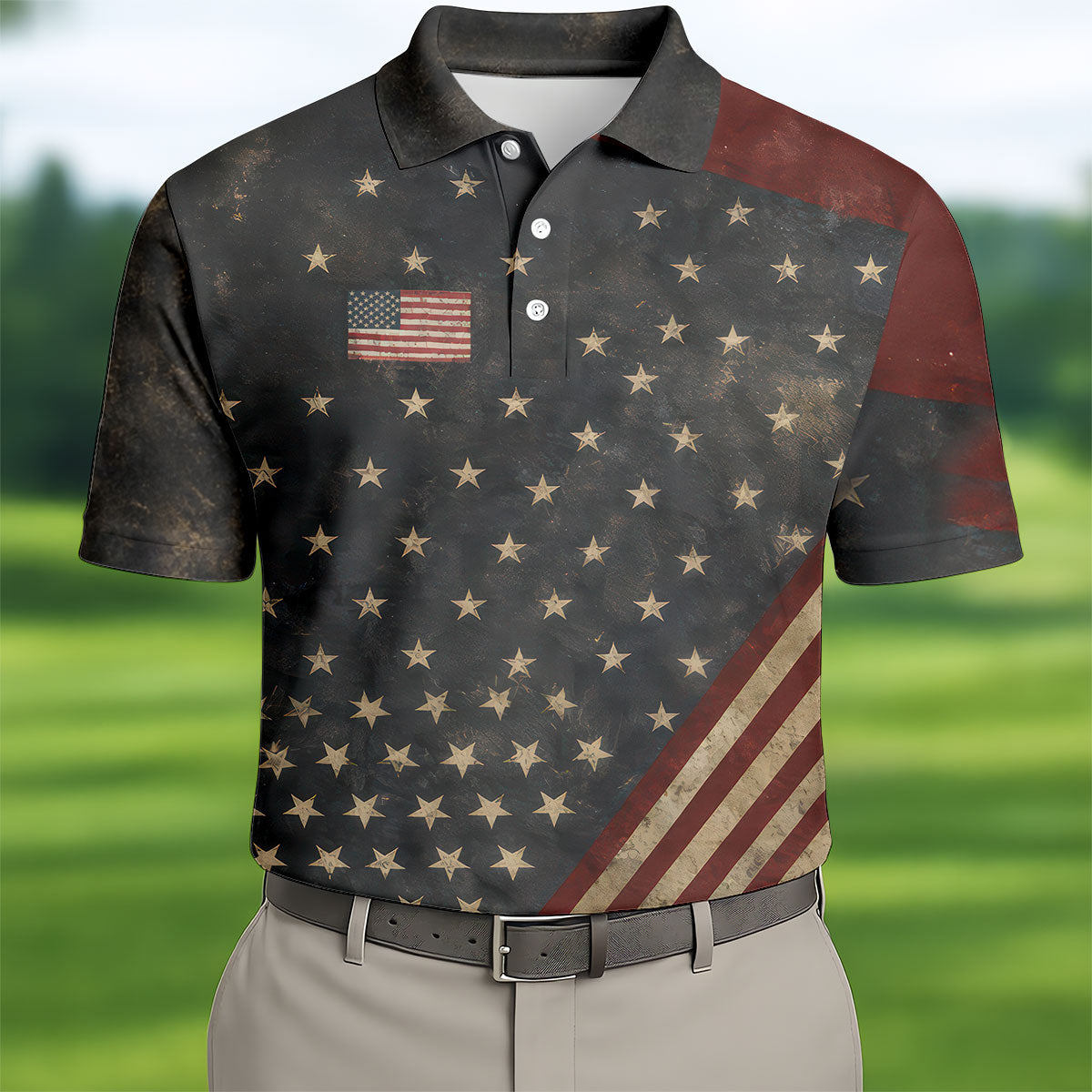 Men's 1776 Independence Day Stars Stripes Polo Golf Shirt, Patriotic 4th Of July Golf Shirts For Men