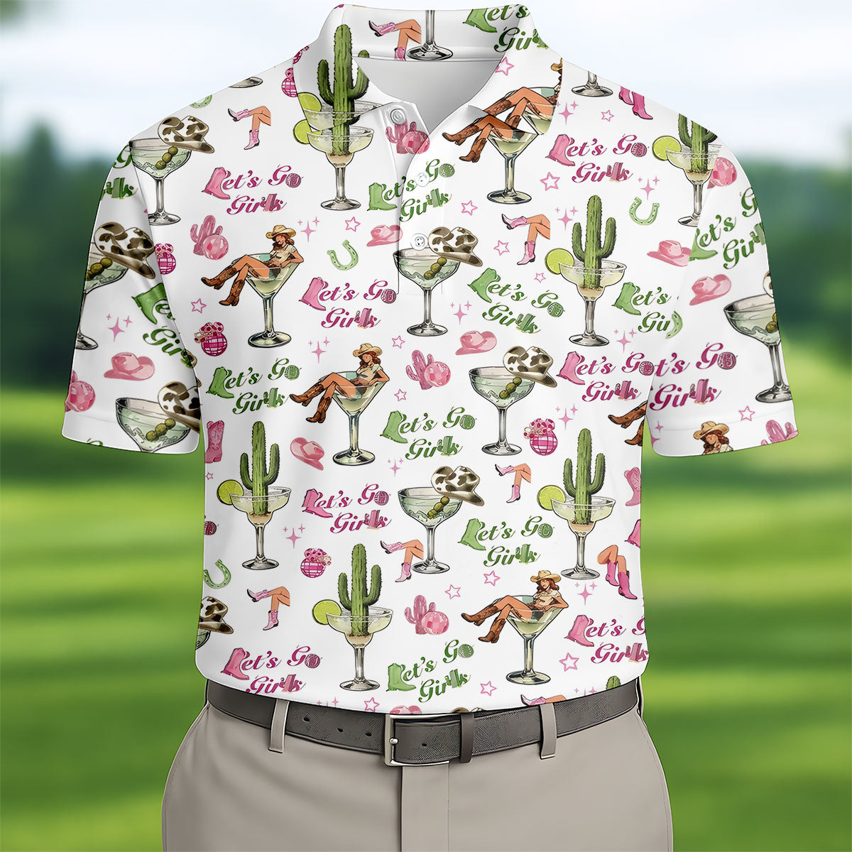 Let's Go Girls Cowgirl Margarita Hawaiian Golf Shirt, Men's Golf Shirt, Golf Polo Shirts For Men