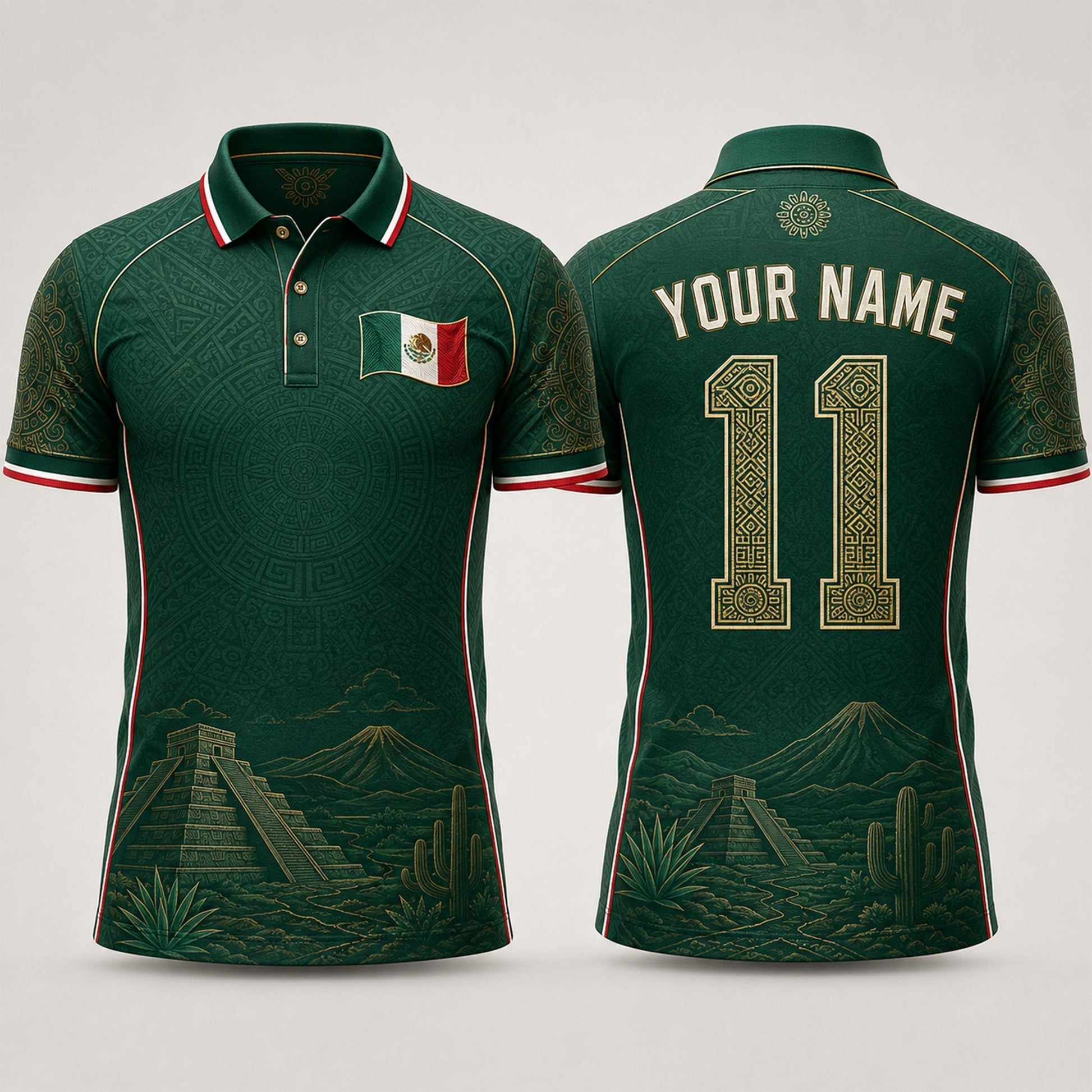 Mexican Landscape Fooball Shirt, V-Neck For Men Football Lover, Mexico Team Football Gifts
