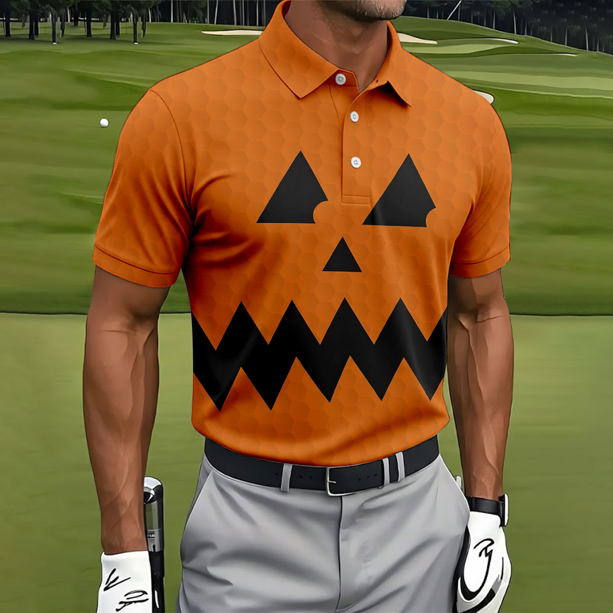 Halloween Jack O Lantern Golf Shirt, Men's Golf Shirt, Hawaiian Golf Shirt