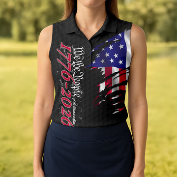 We The People Distressed American Flag Black Golf Shirt, 4th Of July Golf Shirt For Women